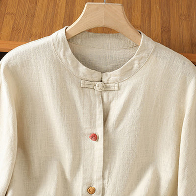 Buddha Stones Casual Frog-button Women's Long Sleeve Cotton Polyester Shirt With Pockets - image 2