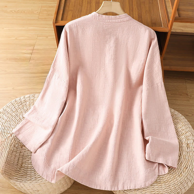 Buddha Stones Casual Frog-button Women's Long Sleeve Cotton Polyester Shirt With Pockets - image 9