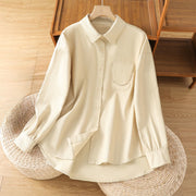 Foviel Casual Women's Long Sleeve Stand Collar Cotton Shirt With Pockets