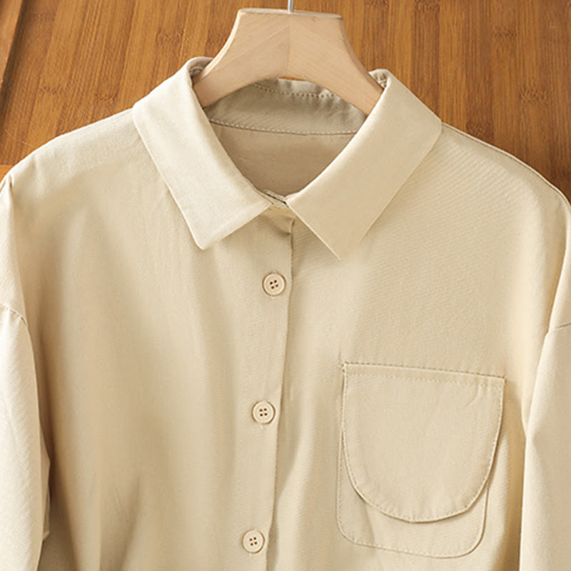 Buddha Stones Casual Women's Long Sleeve Stand Collar Cotton Shirt With Pockets - image 25