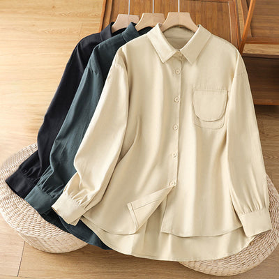 Buddha Stones Casual Women's Long Sleeve Stand Collar Cotton Shirt With Pockets - image 28