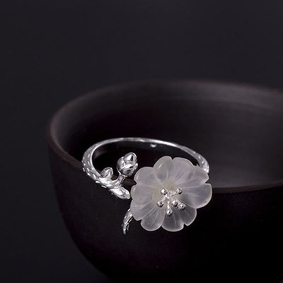 Buddha Stones Natural White Crystal Flower 925 Sterling Silver Adjustable Healing Ring - image 4
