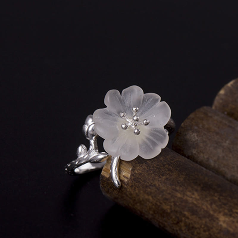 Buddha Stones Natural White Crystal Flower 925 Sterling Silver Adjustable Healing Ring - image 3