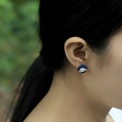 Buddha Stones Lazurite 925 Sterling Silver Lotus Pattern Enlightenment Earrings - image 11