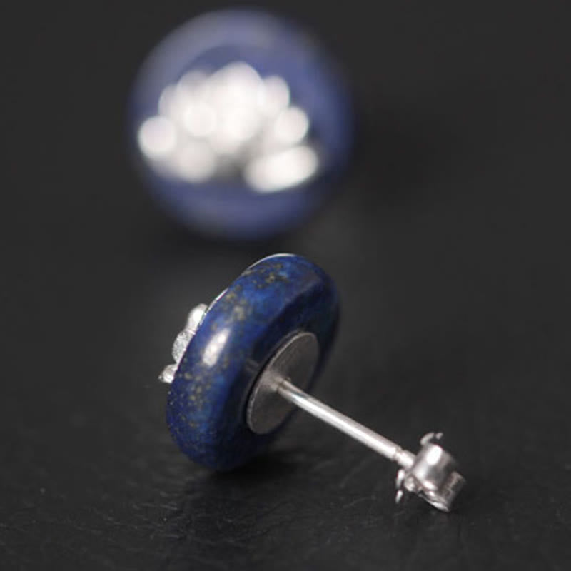 Buddha Stones Lazurite 925 Sterling Silver Lotus Pattern Enlightenment Earrings - image 3
