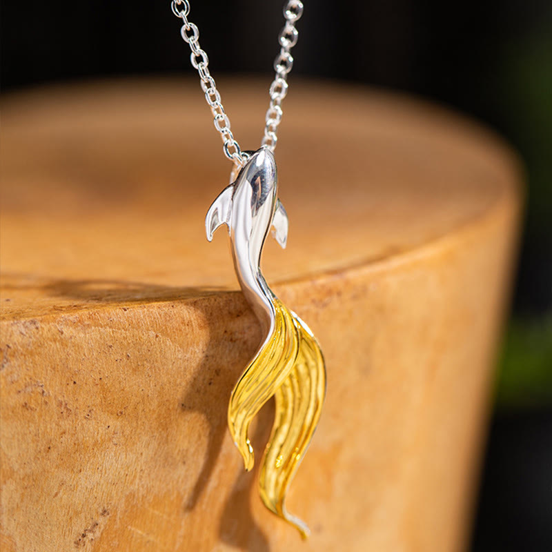 Buddha Stones 925 Sterling Silver Golden Koi Fish Luck Necklace Pendant - image 3