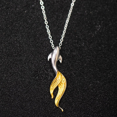 Buddha Stones 925 Sterling Silver Golden Koi Fish Luck Necklace Pendant - 925 Sterling Silver Koi Fish - image 0