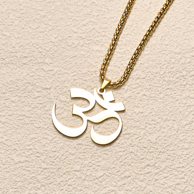 Buddha Stones Om Symbol Mantra Stainless Steel Focus Necklace Pendant - image 3