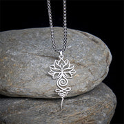 Foviel Lotus Unalome Chakra Symbol Design Stainless Steel Enlightenment Necklace Pendant
