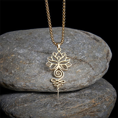 Buddha Stones Lotus Unalome Chakra Symbol Design Stainless Steel Enlightenment Necklace Pendant - Gold - image 7
