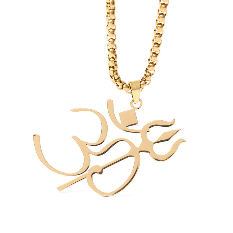 Buddha Stones Trident OM Symbol Stainless Steel Connection Necklace Pendant - image 5