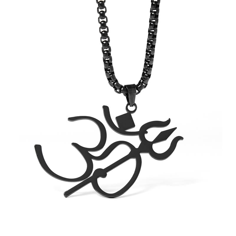 Buddha Stones Trident OM Symbol Stainless Steel Connection Necklace Pendant - image 18