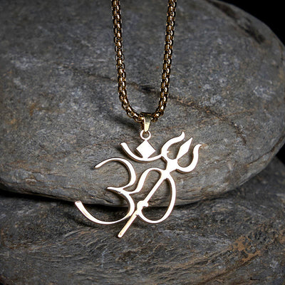 Buddha Stones Trident OM Symbol Stainless Steel Connection Necklace Pendant - image 1