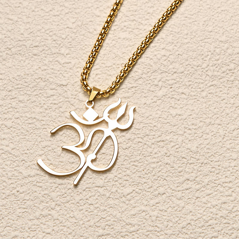 Buddha Stones Trident OM Symbol Stainless Steel Connection Necklace Pendant - image 2