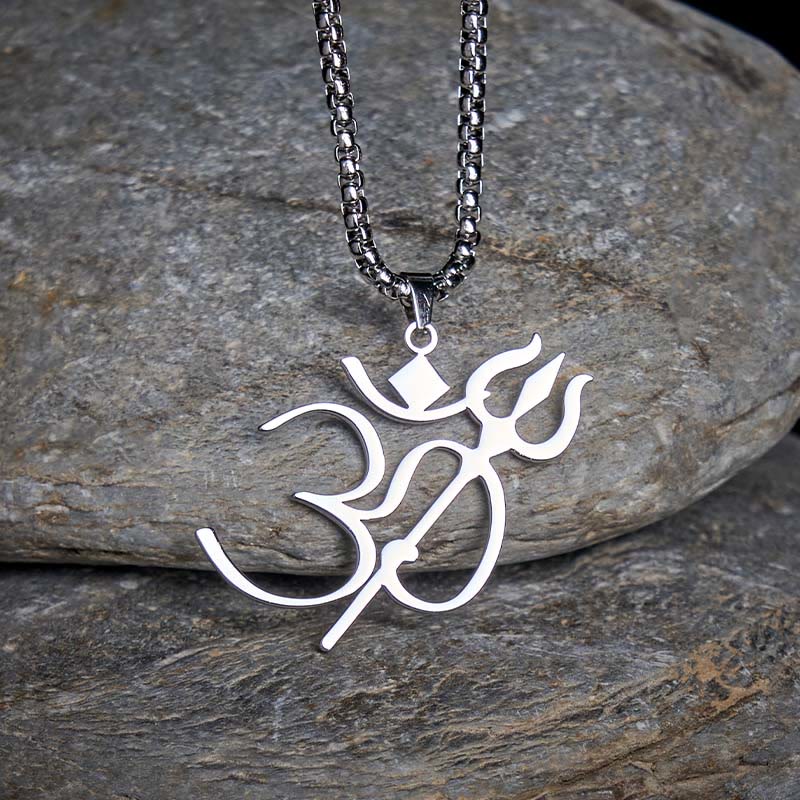 Buddha Stones Trident OM Symbol Stainless Steel Connection Necklace Pendant - image 8