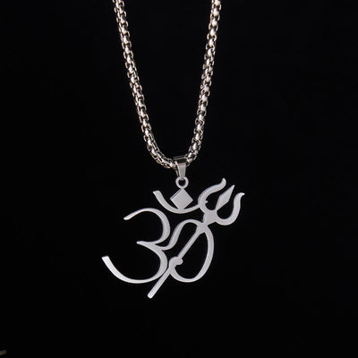 Buddha Stones Trident OM Symbol Stainless Steel Connection Necklace Pendant - Silver - image 7