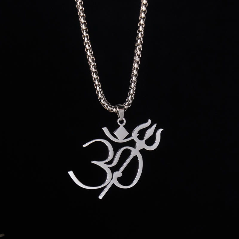 Buddha Stones Trident OM Symbol Stainless Steel Connection Necklace Pendant - Silver - image 7