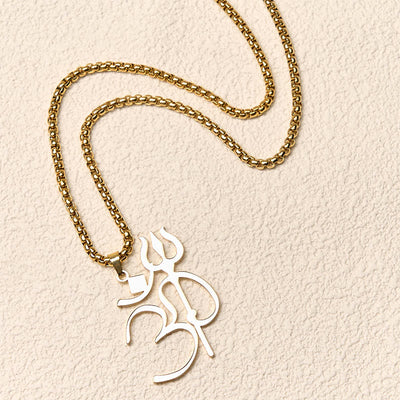 Buddha Stones Trident OM Symbol Stainless Steel Connection Necklace Pendant - image 3