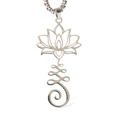 Buddha Stones Chakra Symbol Irregular Design Lotus Stainless Steel Enlightenment Necklace Pendant - image 5