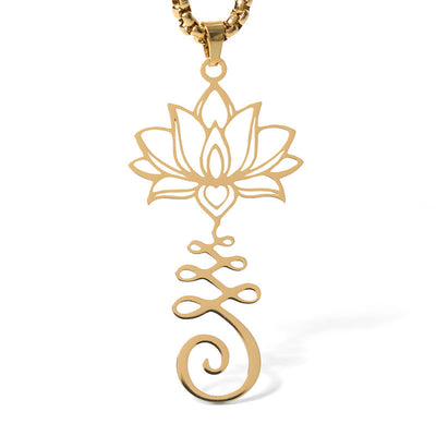 Buddha Stones Chakra Symbol Irregular Design Lotus Stainless Steel Enlightenment Necklace Pendant - image 12