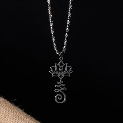 Buddha Stones Chakra Symbol Irregular Design Lotus Stainless Steel Enlightenment Necklace Pendant - image 14