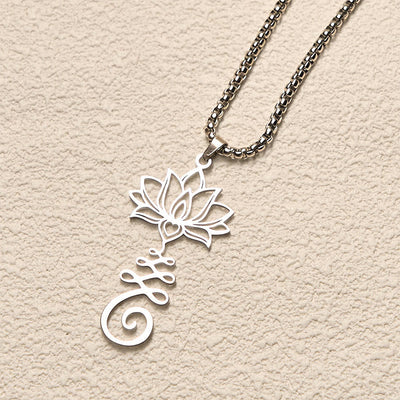 Buddha Stones Chakra Symbol Irregular Design Lotus Stainless Steel Enlightenment Necklace Pendant - image 2