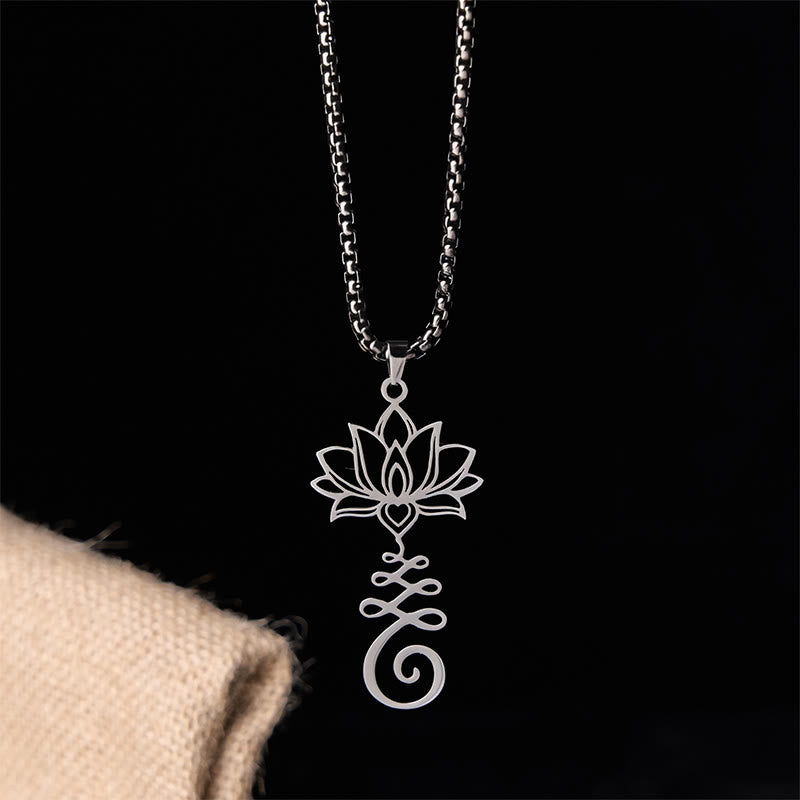 Buddha Stones Chakra Symbol Irregular Design Lotus Stainless Steel Enlightenment Necklace Pendant - image 1