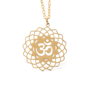 Buddha Stones Hollow Lotus Design Om Symbol Stainless Steel Connection Necklace Pendant - image 6