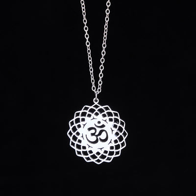 Buddha Stones Hollow Lotus Design Om Symbol Stainless Steel Connection Necklace Pendant - image 10