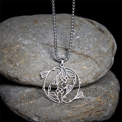Buddha Stones Vintage Koi Fish Hollow Design Stainless Steel Luck Necklace Pendant - image 1