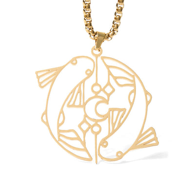 Buddha Stones Vintage Koi Fish Hollow Design Stainless Steel Luck Necklace Pendant - image 12