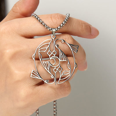 Buddha Stones Vintage Koi Fish Hollow Design Stainless Steel Luck Necklace Pendant - image 4