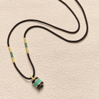 Buddha Stones Ebony Wood Turquoise Cylinder Peace Necklace Pendant - image 4