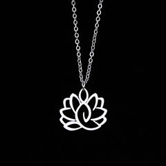 Buddha Stones Hollow Lotus Design Stainless Steel Enlightenment Necklace Pendant - Silver - image 0