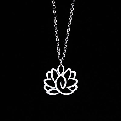 Buddha Stones Hollow Lotus Design Stainless Steel Enlightenment Necklace Pendant - Silver - image 0