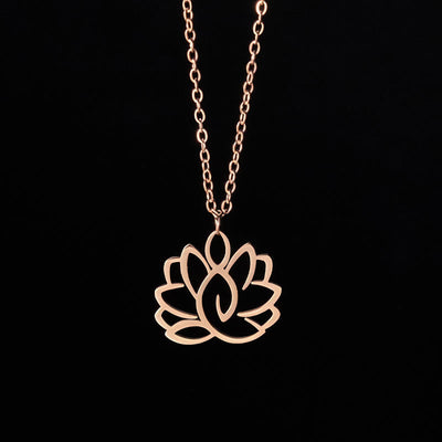 Buddha Stones Hollow Lotus Design Stainless Steel Enlightenment Necklace Pendant - Rose Gold - image 13