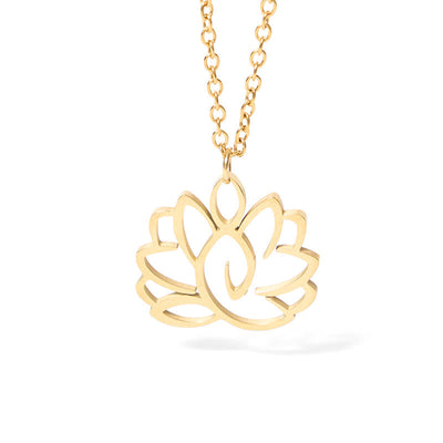 Buddha Stones Hollow Lotus Design Stainless Steel Enlightenment Necklace Pendant - image 12
