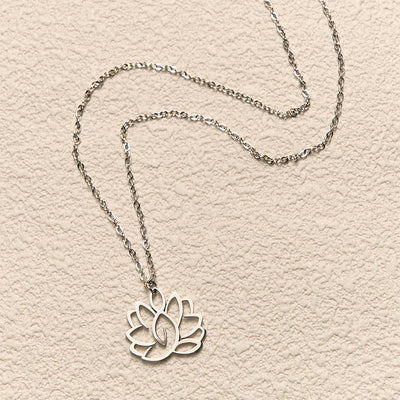 Buddha Stones Hollow Lotus Design Stainless Steel Enlightenment Necklace Pendant - image 2