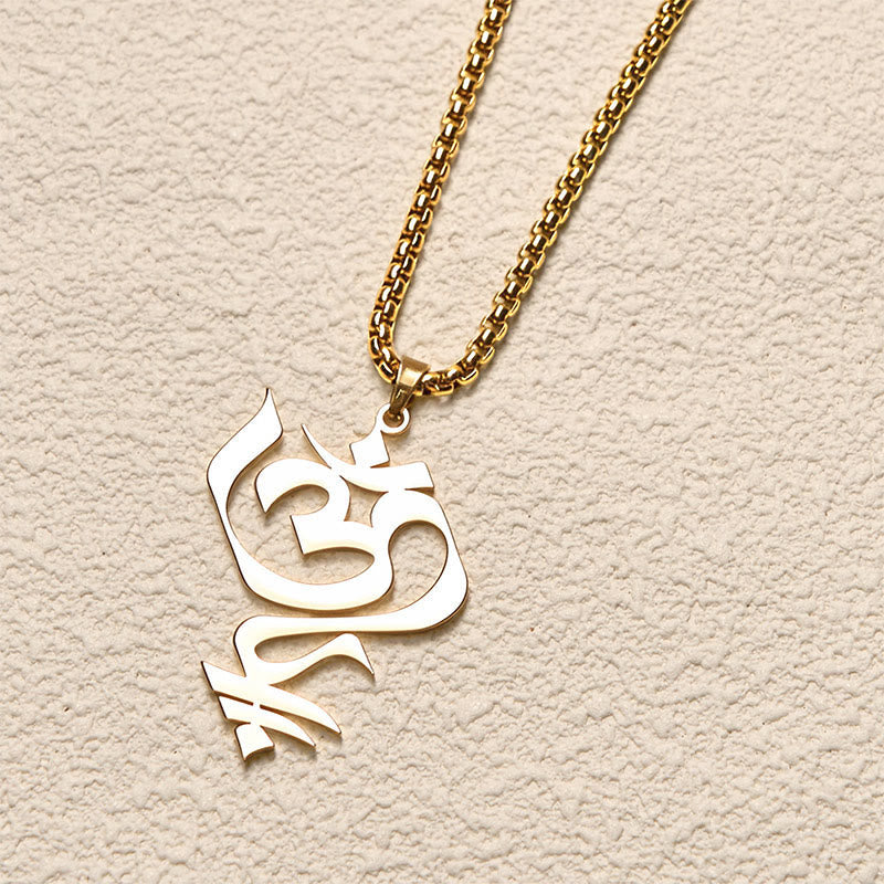 Buddha Stones Vintage OM Symbol geometry Design Stainless Steel Connection Necklace Pendant - image 3