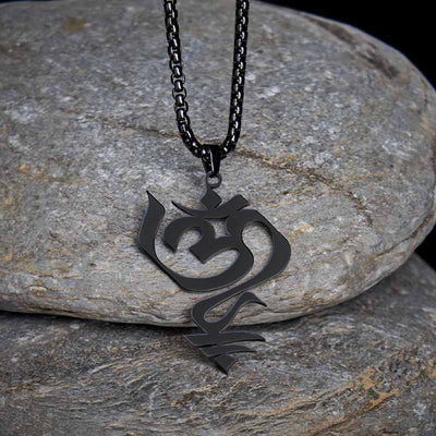 Buddha Stones Vintage OM Symbol geometry Design Stainless Steel Connection Necklace Pendant - Black - image 13