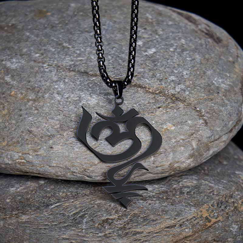 Buddha Stones Vintage OM Symbol geometry Design Stainless Steel Connection Necklace Pendant - Black - image 13