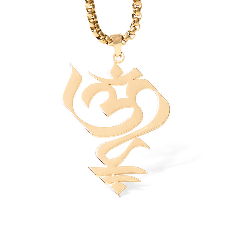 Buddha Stones Vintage OM Symbol geometry Design Stainless Steel Connection Necklace Pendant - image 5
