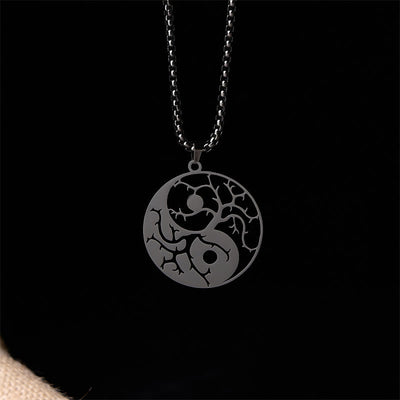 Buddha Stones Branches Hollow Yin Yang Design Stainless Steel Balance Necklace Pendant - image 2