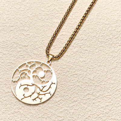 Buddha Stones Branches Hollow Yin Yang Design Stainless Steel Balance Necklace Pendant - image 16