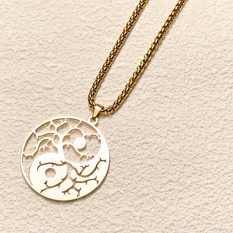 Buddha Stones Branches Hollow Yin Yang Design Stainless Steel Balance Necklace Pendant - image 16