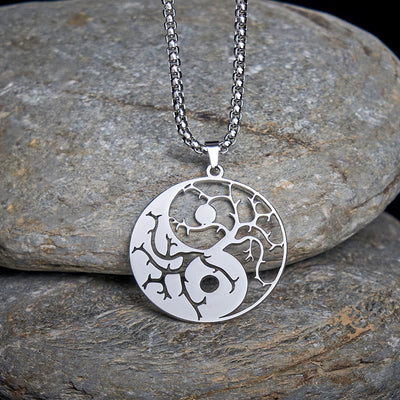Buddha Stones Branches Hollow Yin Yang Design Stainless Steel Balance Necklace Pendant - image 8