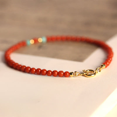 Buddha Stones 3mm Natural South Red Agate Ultra-thin Beads Positive Bracelet - image 1