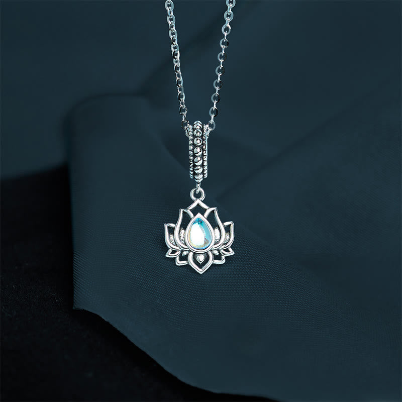 Buddha Stones 925 Sterling Silver Lotus Design Moonstone Healing Necklace Pendant - Moonstone - image 0