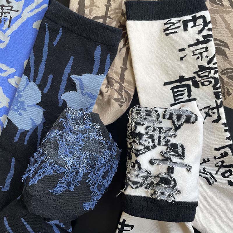 Buddha Stones Chinese Calligraphy Floral Design Micro Crew Women Cotton Socks - image 34