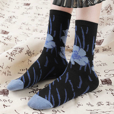 Buddha Stones Chinese Calligraphy Floral Design Micro Crew Women Cotton Socks - image 18